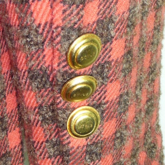 Koji Watanabe Style coral black check plaid 2 pc wool skirt suit Japan 6 - Picture 7 of 9